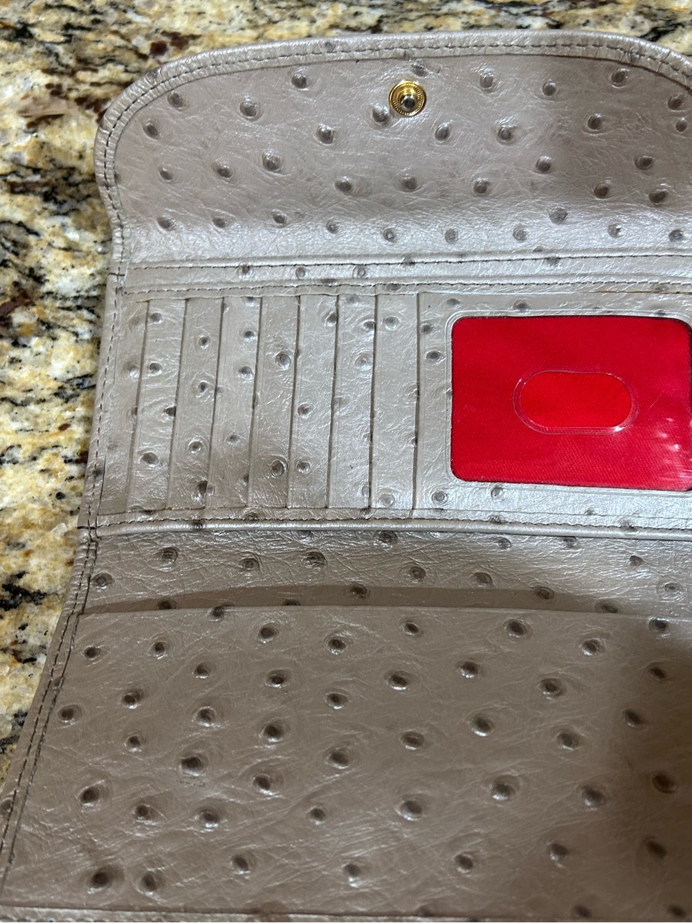 Dooney & Bourke Taupe Ostrich-Embossed Leather Wallet - Picture 3 of 6